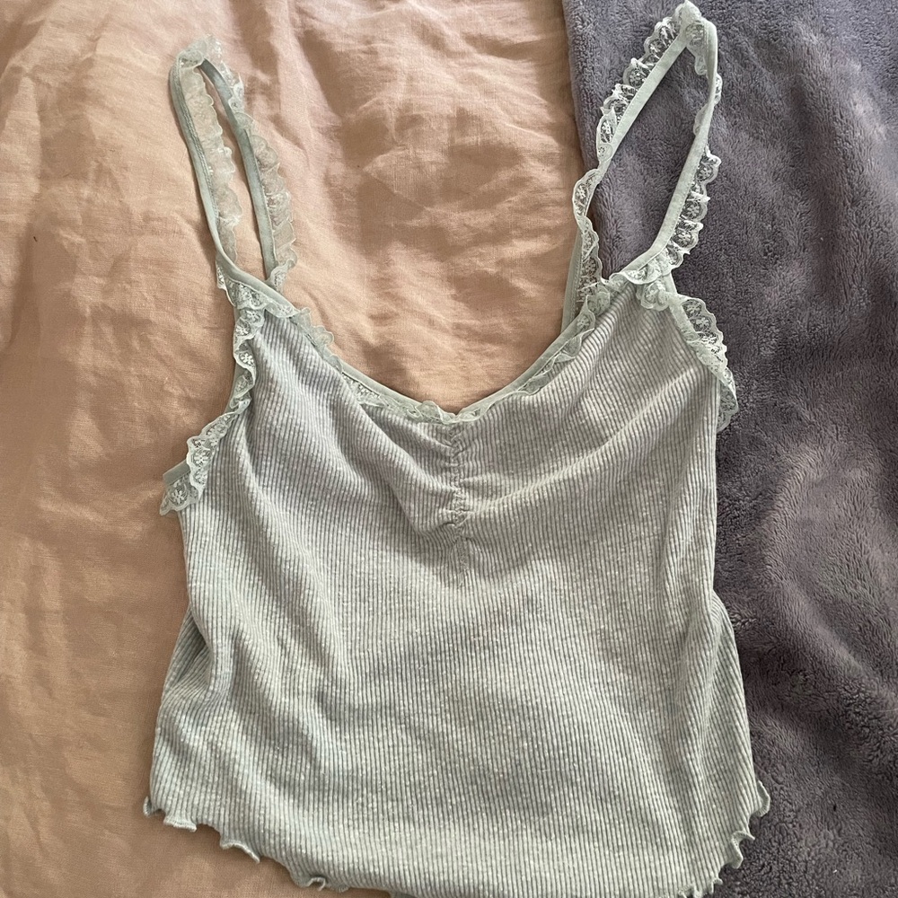 Urban Outfitters Light Green Lace Trim Crop Top